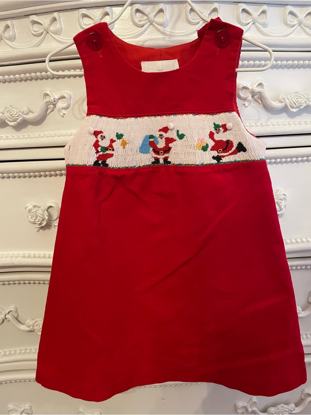 Rare Editions Red Smocked Santa Holiday Dress size 2t